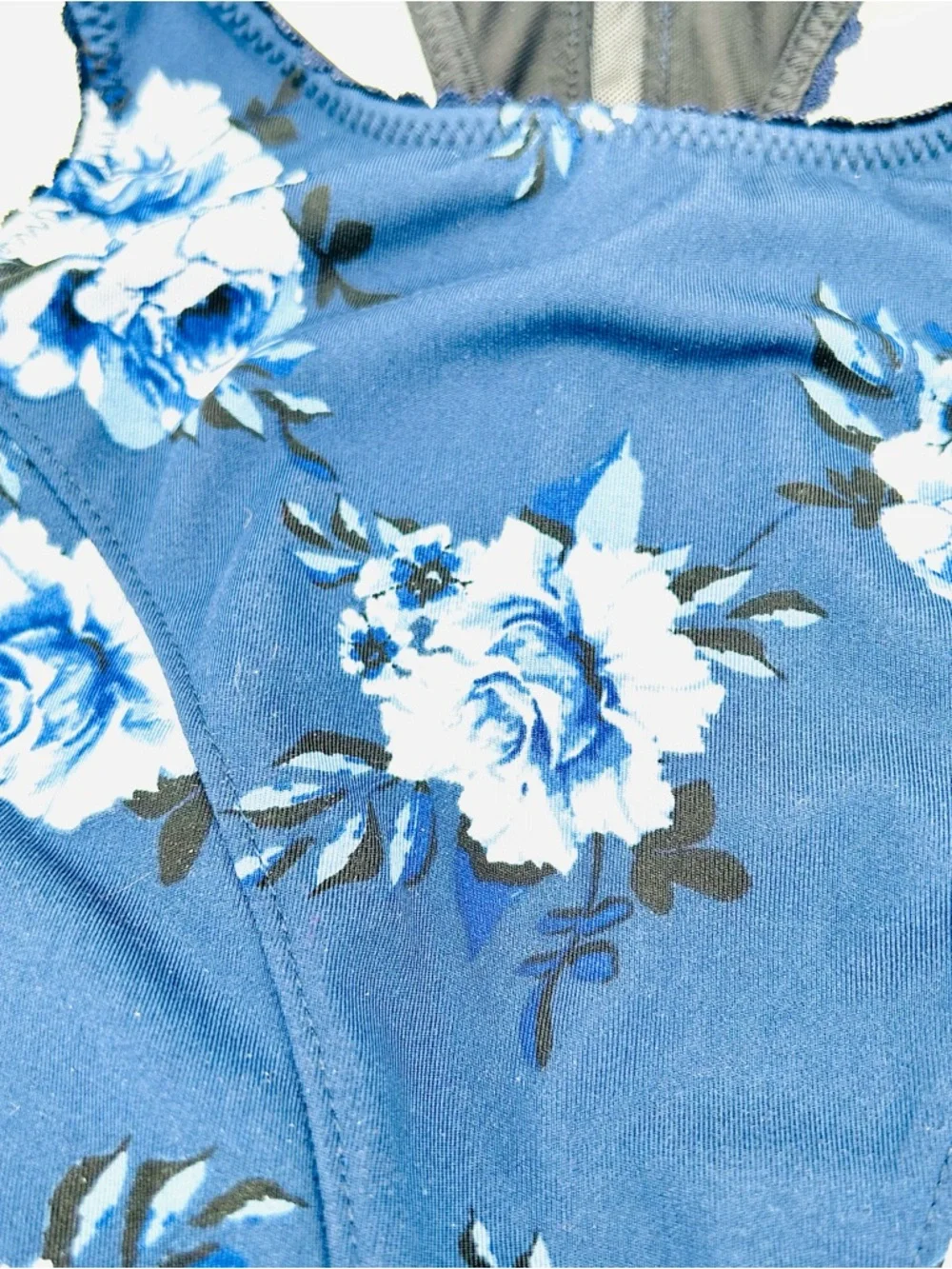 Kate Spade Blue Floral High-Neck Racerback Sports Bra ruffle women size XS